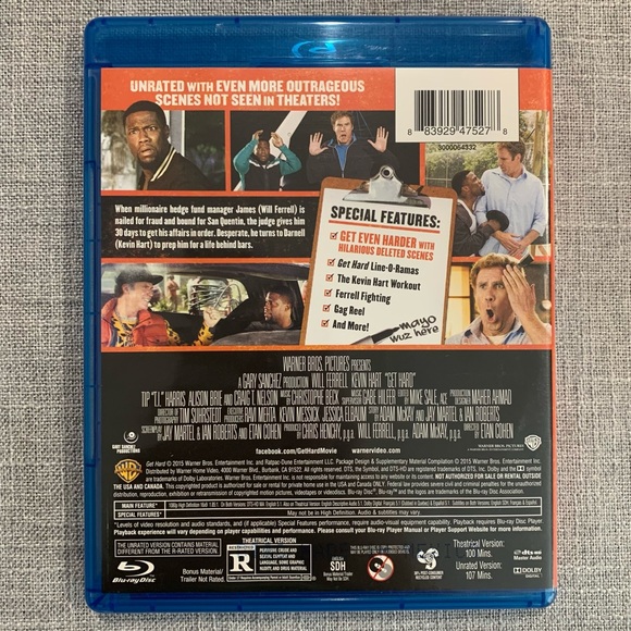 🆕 GET HARD Comedy Movie Blu-ray Unrated Will Ferrell Kevin Hart Funny Comedian - Picture 4 of 7